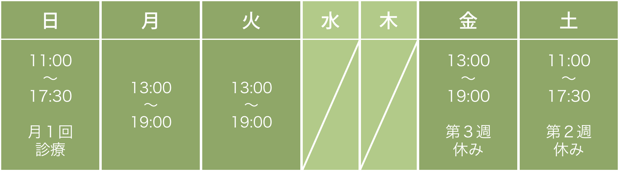 診療時間のカレンダー